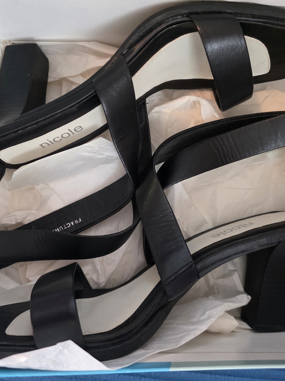 Nicole Black Leather Strappy Block  3 In Heel Sandals 7.5